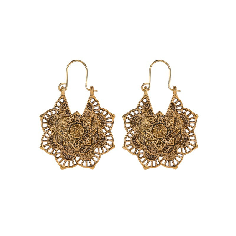 Wholesale Retro Metal Hollow Flower Bohemian Carved Court Style Earrings